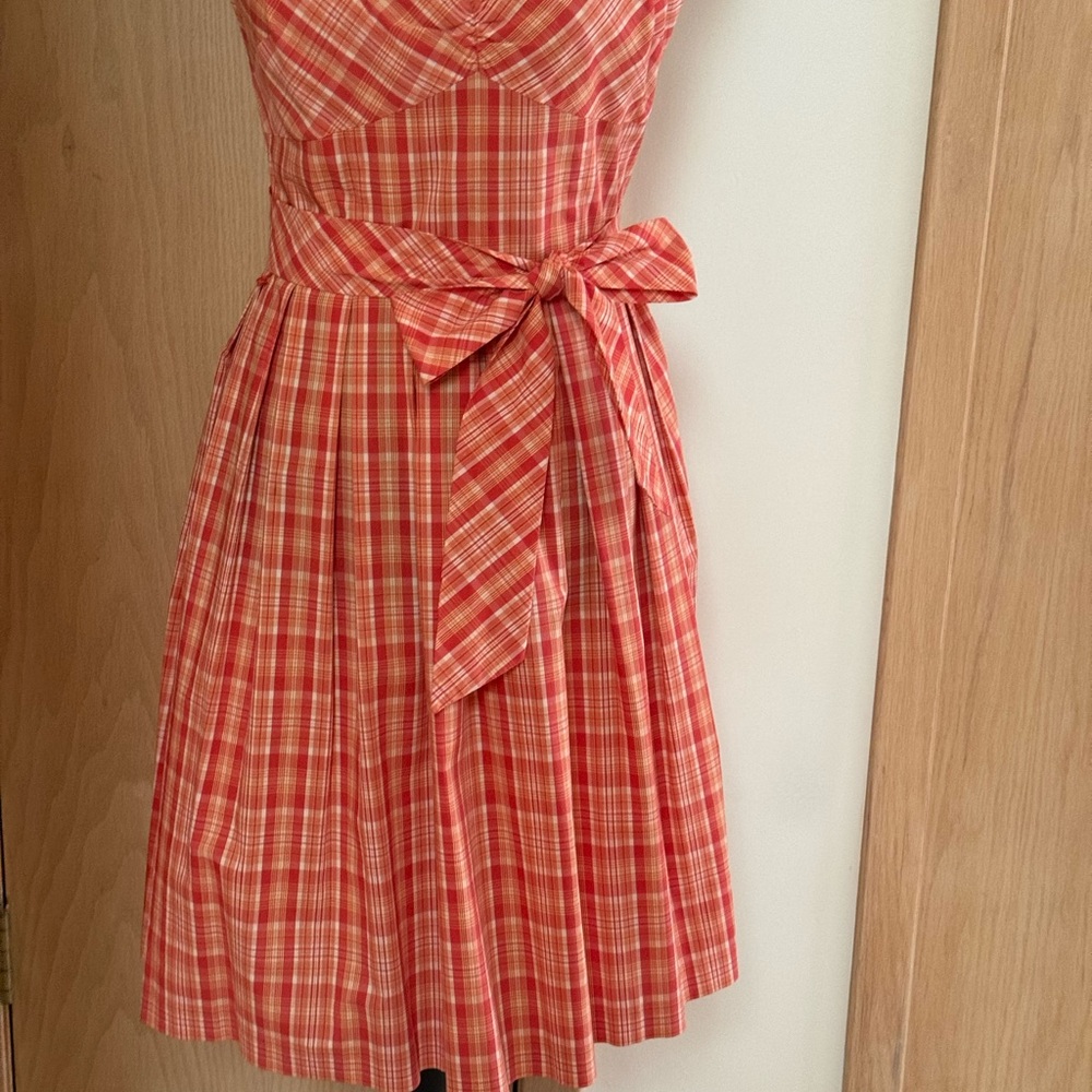 LOFT Adjustable Spaghetti-strap Orange-red plaid,… - image 2